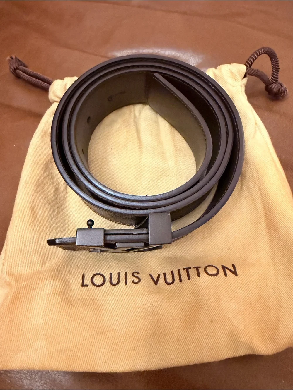 Louis Vuitton Brown Damier Ebene Canvas LV Logo Buckle Belt